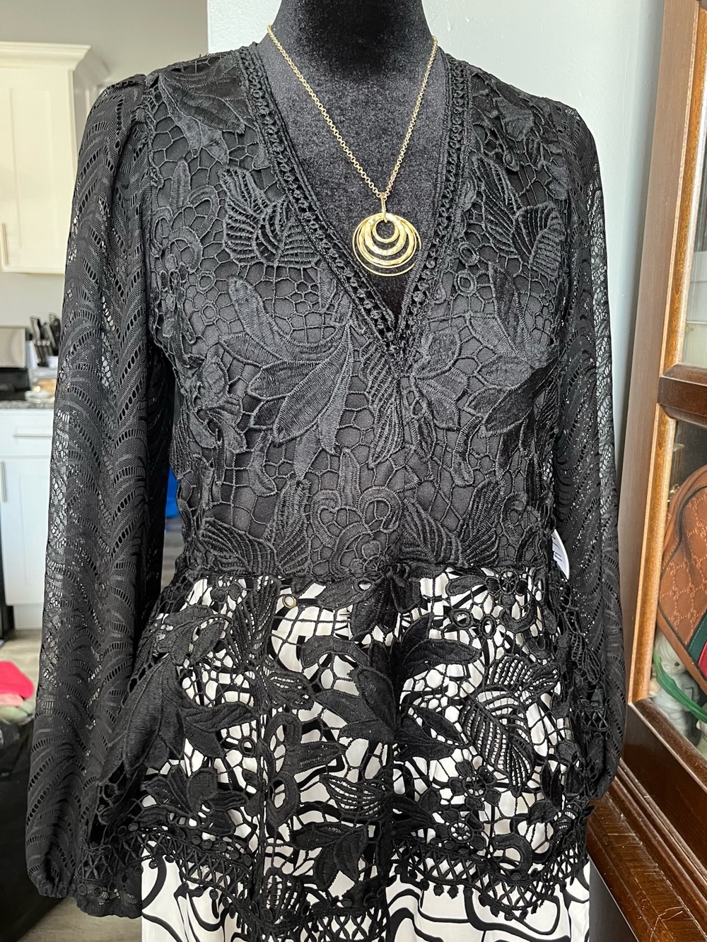 Black Lace V-Neck Floral Peplum Blouse